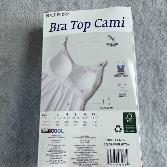 NEW 32 Degrees Cool Women's XL 2-Pack Bra Top Cami With Built-In White/Teal - Picture 6 of 9